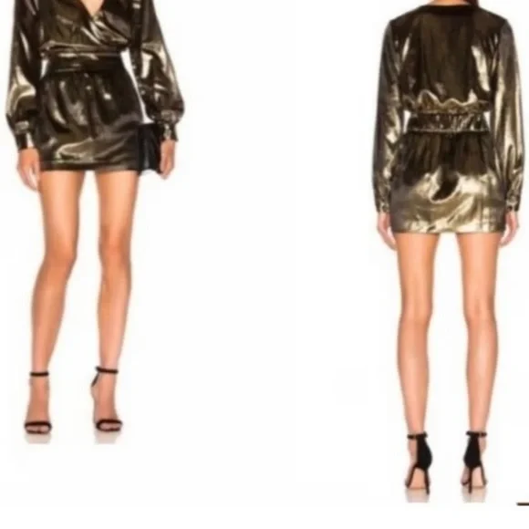 FRAME gorgeous gold metallic velvet mini dress - Picture 3 of 8